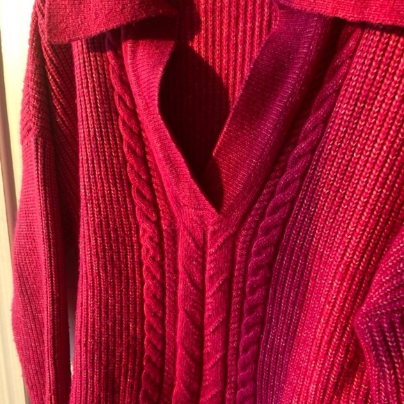 Pink Cable Knit Collared V-Neck Sweater (XL) - Picture 10 of 11